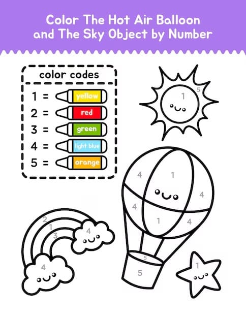 Cute Hot Air Balloon Color By Number
