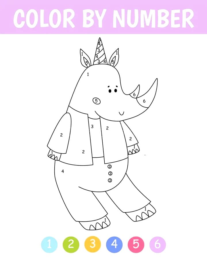 Cute Rhino Color By Number
