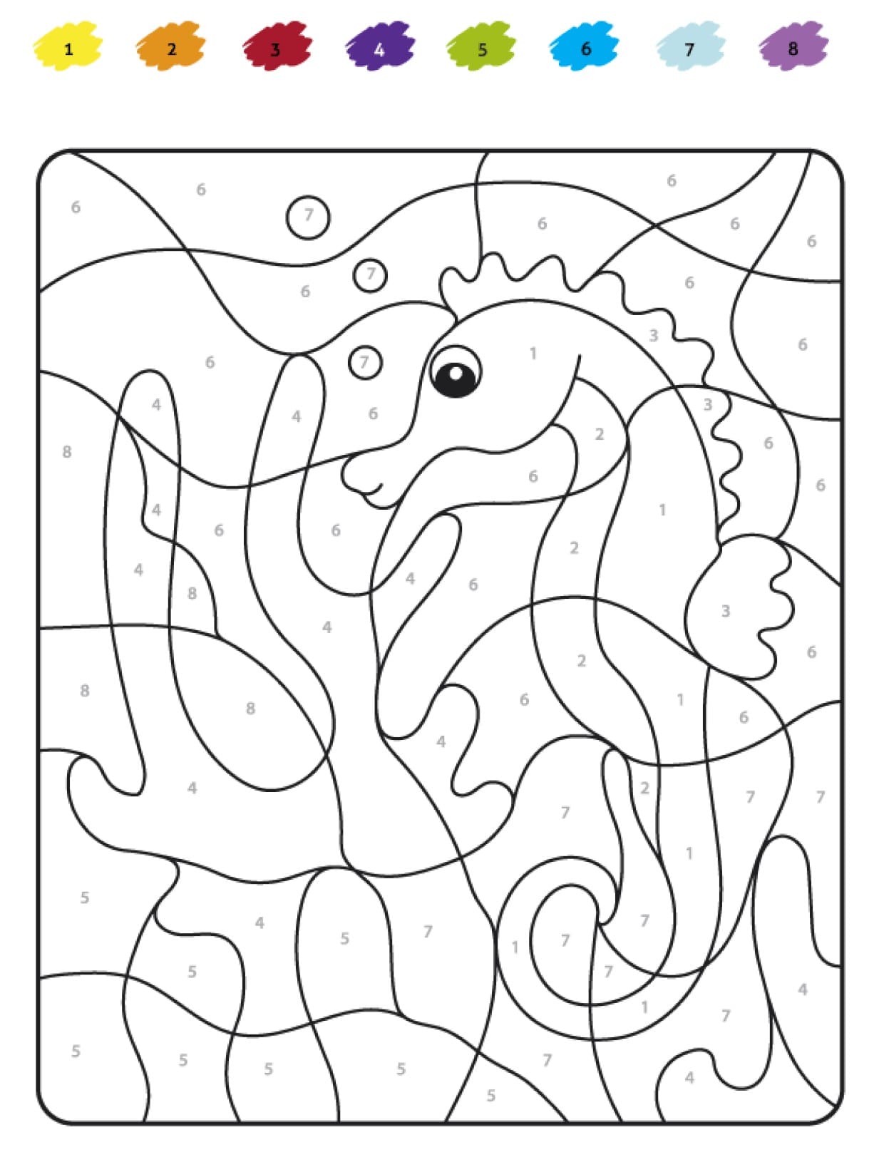 Lovely Seahorse Color By Number