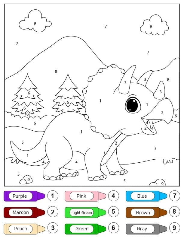 Cute Triceratops Color By Number