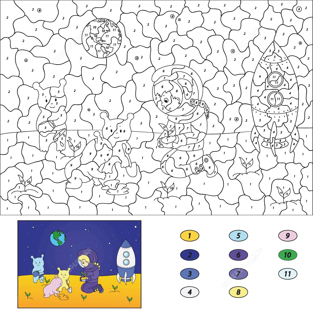 Astronaut on Moon Color By Number