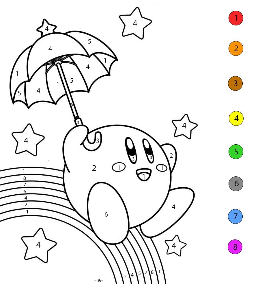 Kirby And Umbrella Color By Number