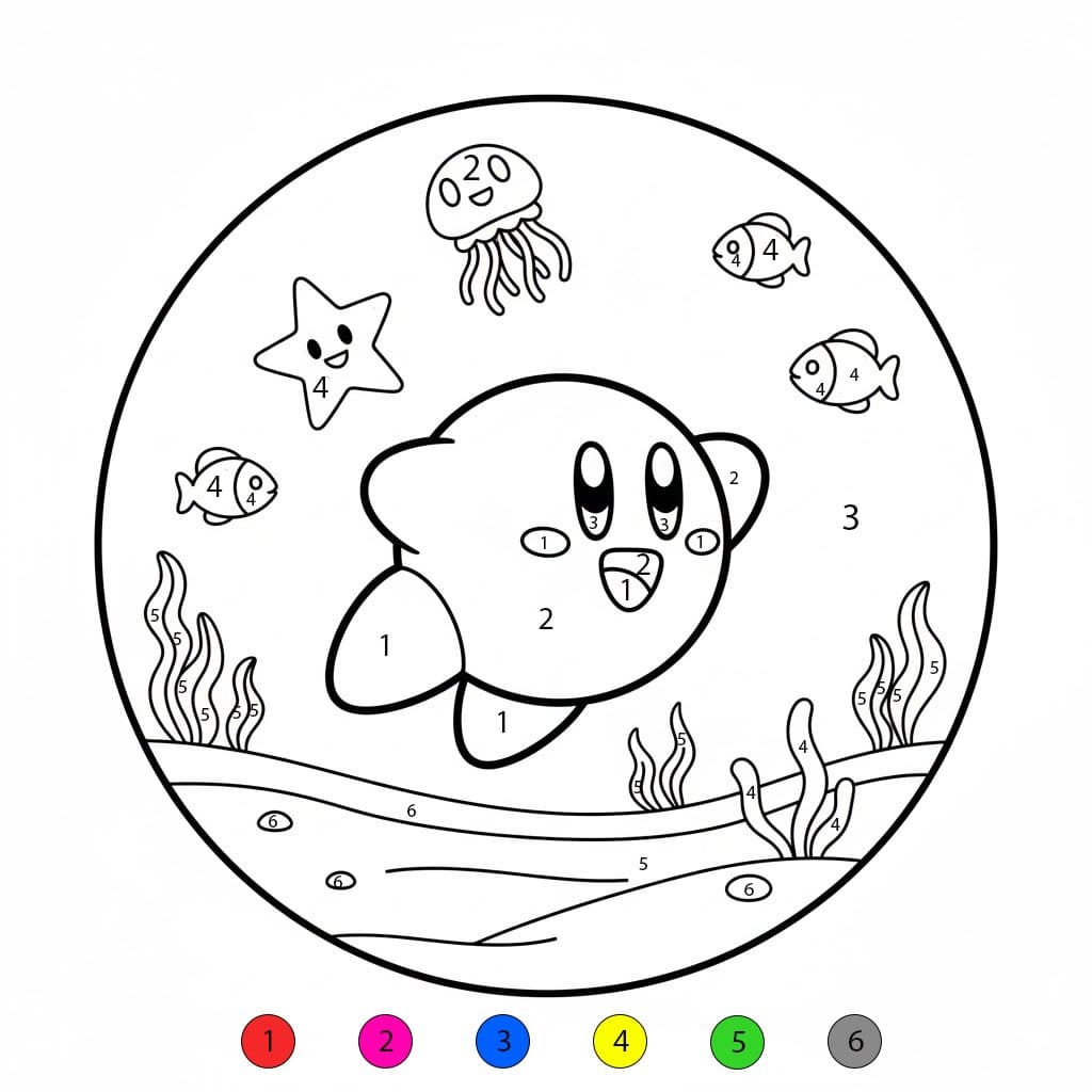 Kirby Swiming Color By Number