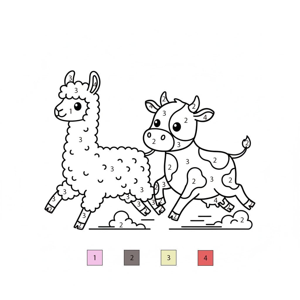 Llama And Cow Color By Number