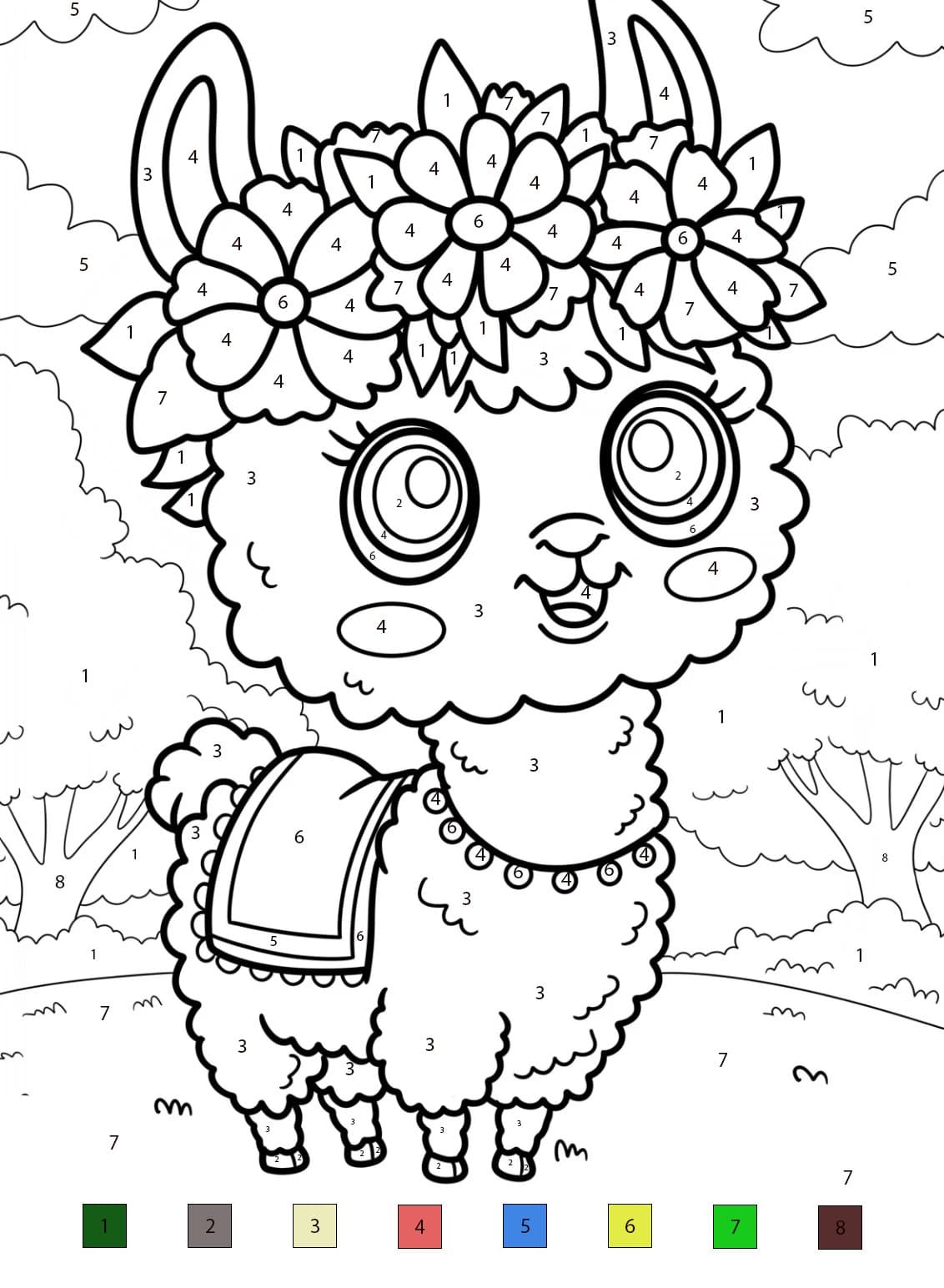 Llama Cute Color By Number