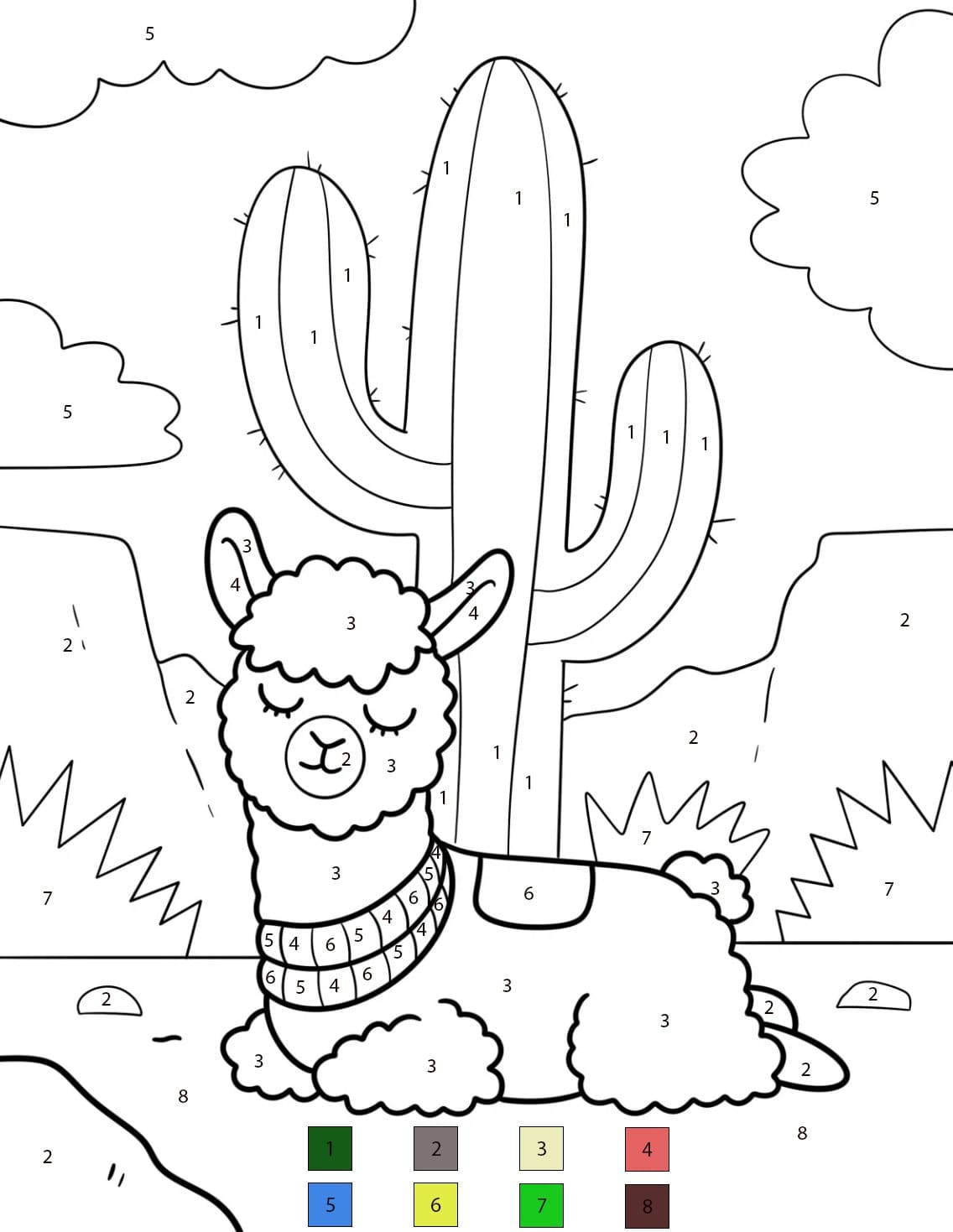 Llama Easy Color By Number