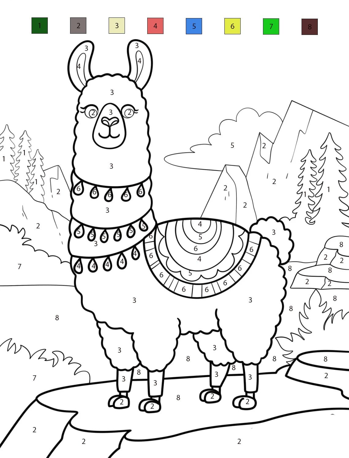 Llama Free Color By Number