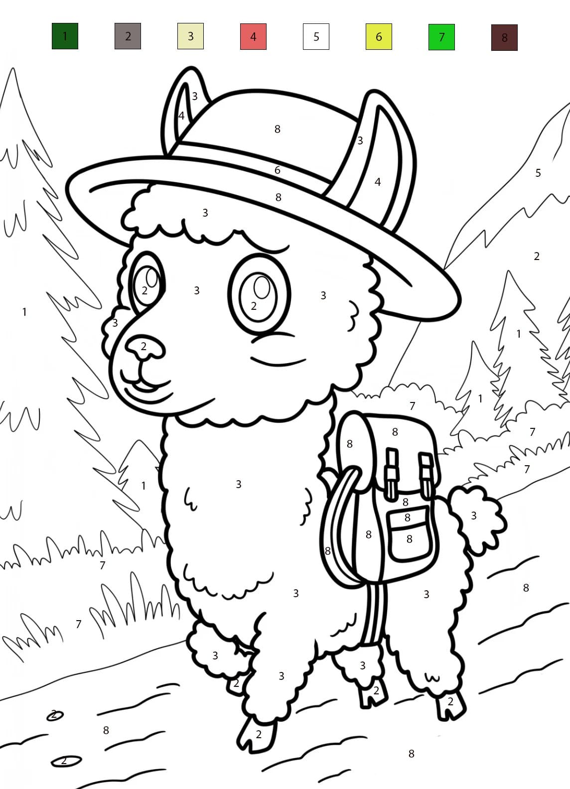 Llama Free Print Color By Number
