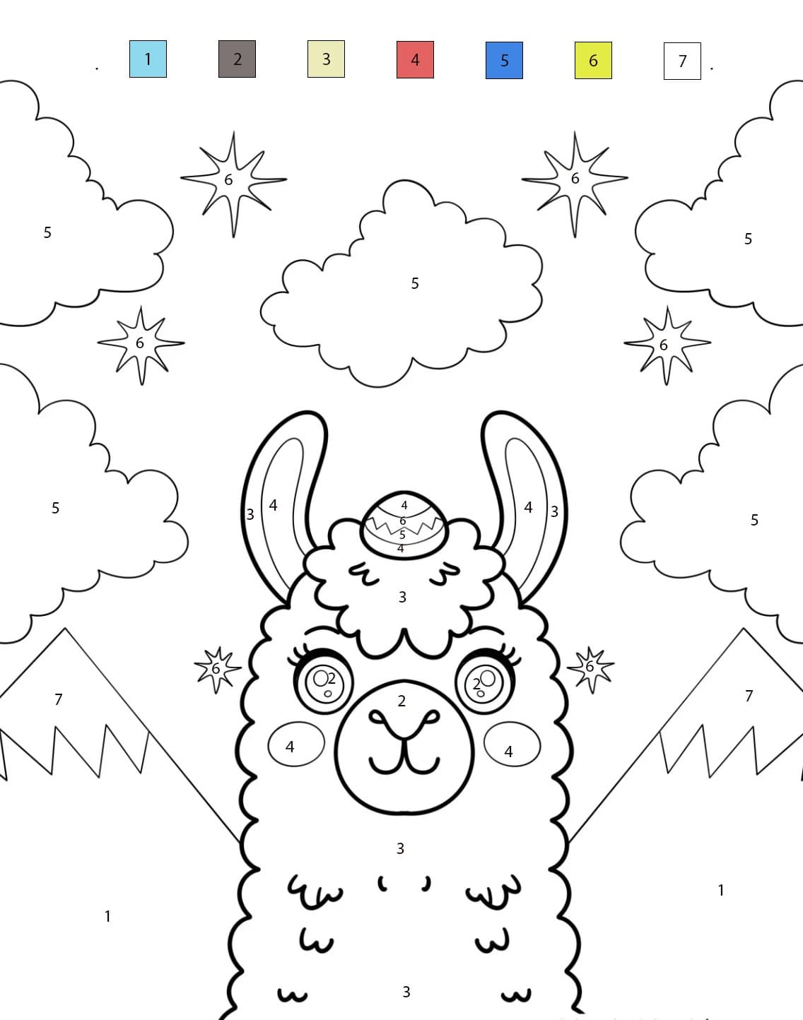 Llama Print Color By Number