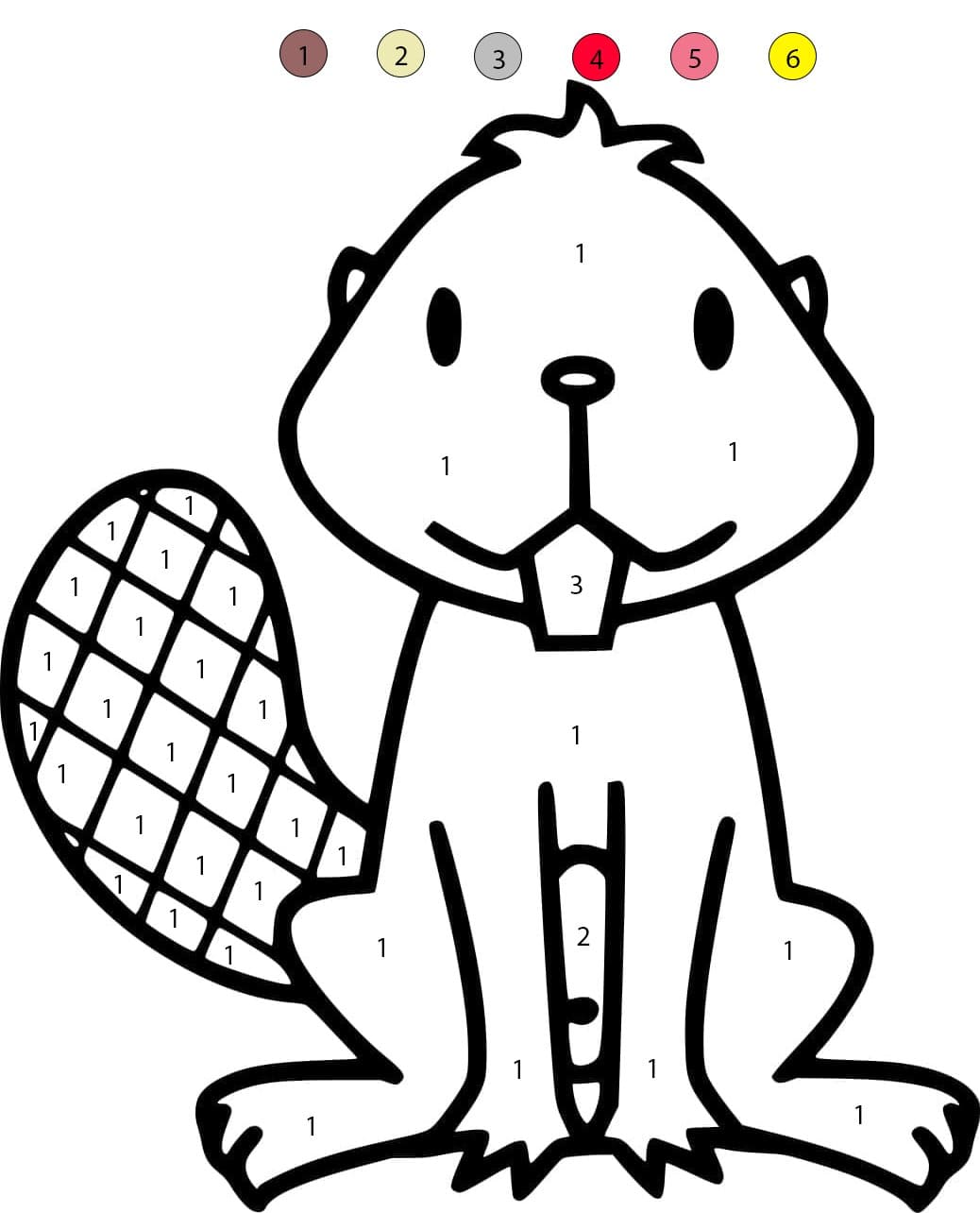 Beaver Cartoon Color By Number