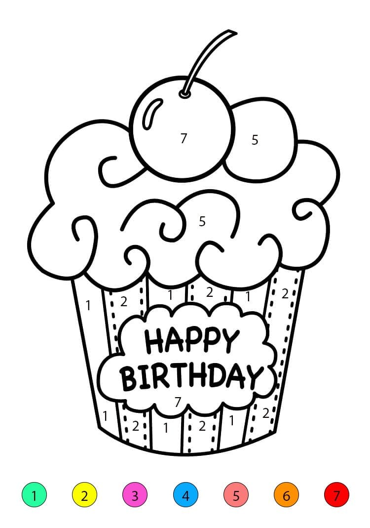 Birthday Cake Chery Color By Number