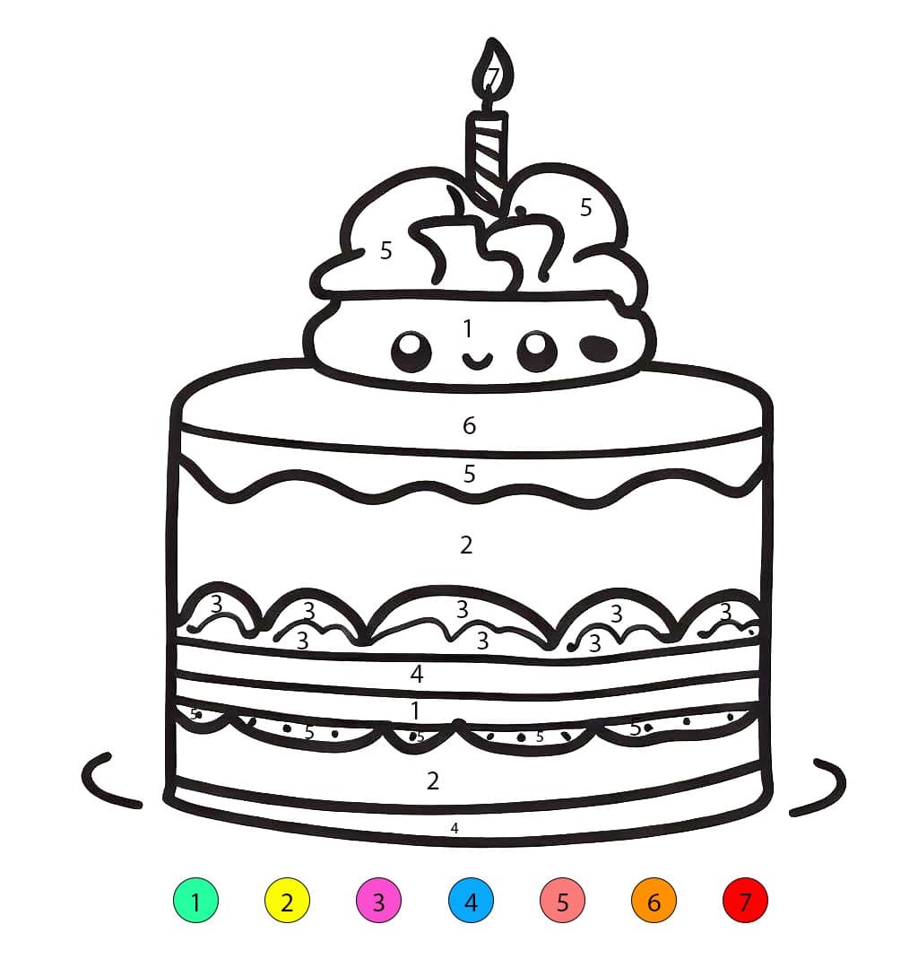 Birthday Cake Cute Color By Number