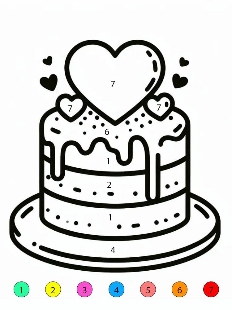 Birthday Cake Heart Color By Number