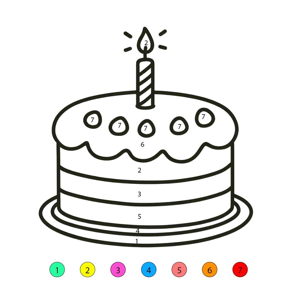 Birthday Cake Simple Color By Number