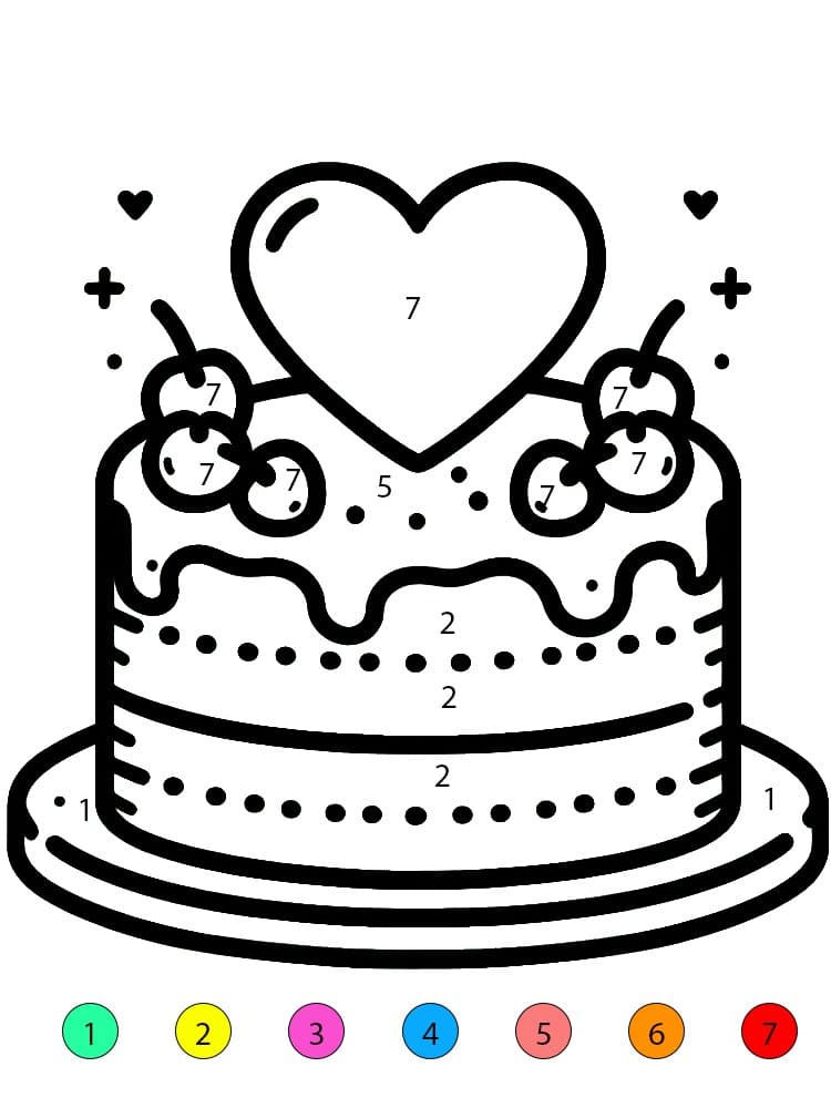 Birthday Cake With Heart Color By Number