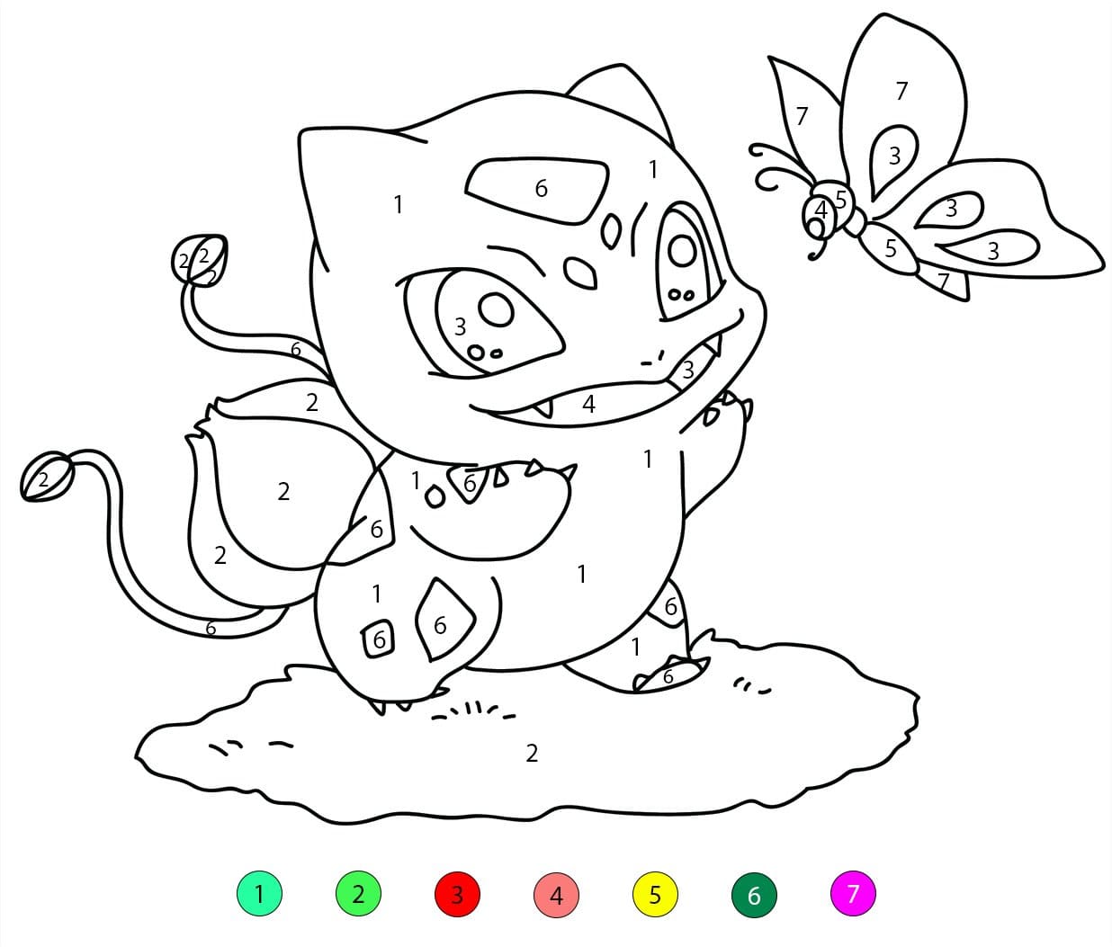 Bulbasaur With Butterfly Color By Number