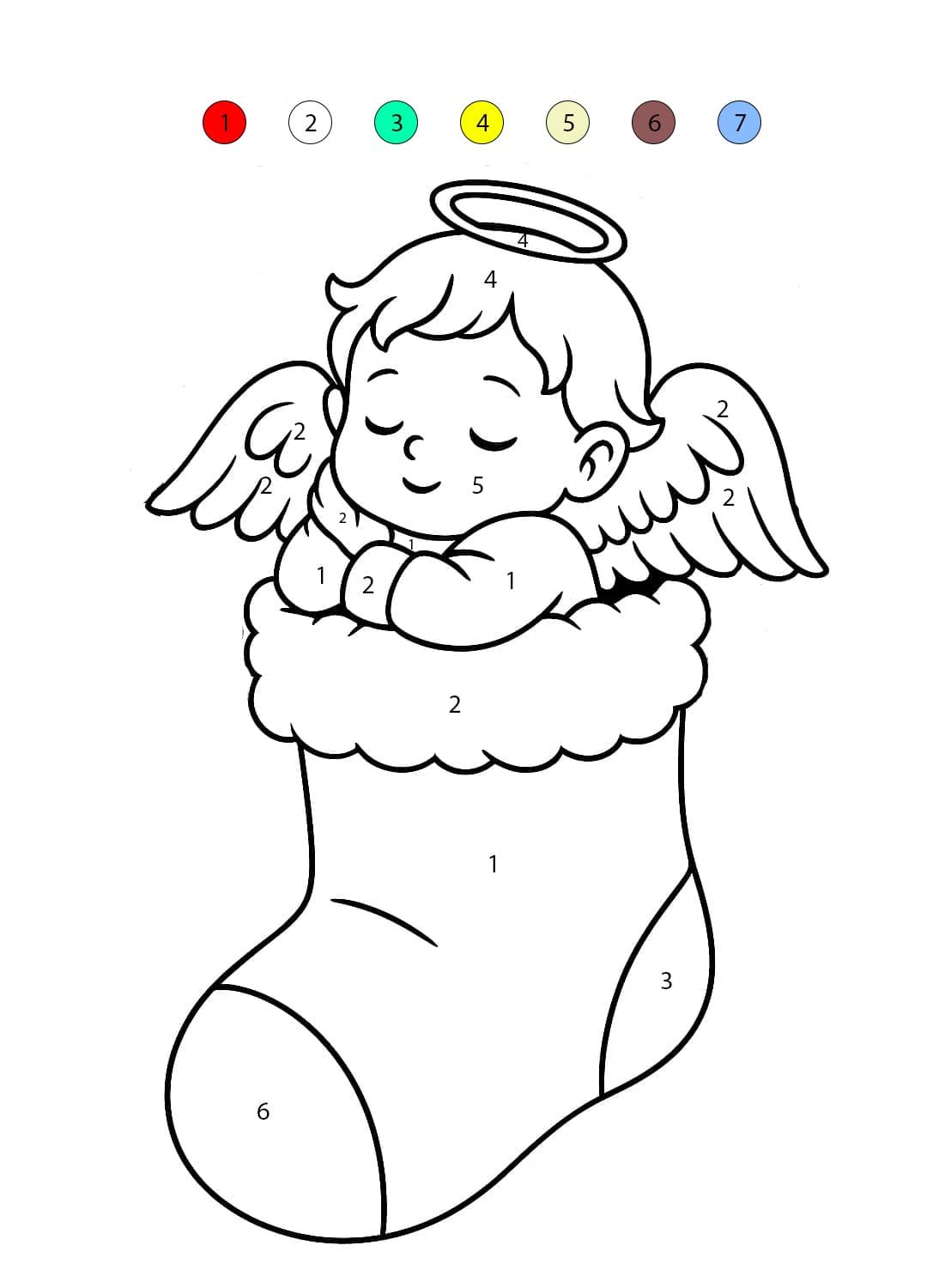 Christmas Stocking And Angel Color By Number