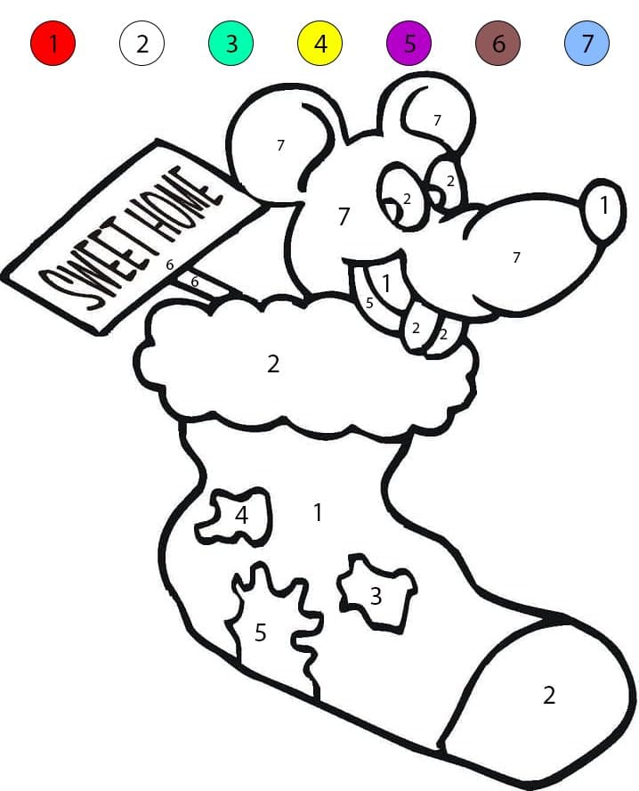 Christmas Stocking And Mouse Color By Number