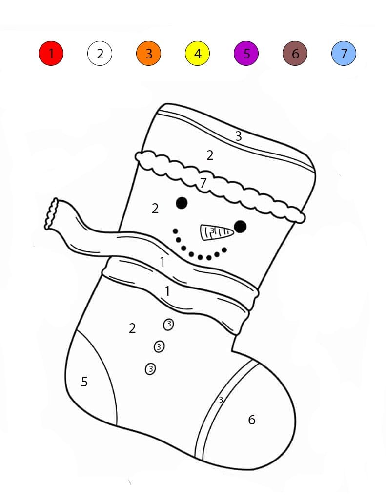 Christmas Stocking Snowman Color By Number