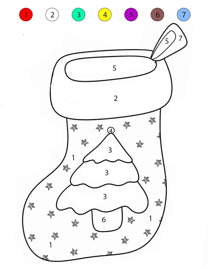 Christmas Stocking With Tree Color By Number
