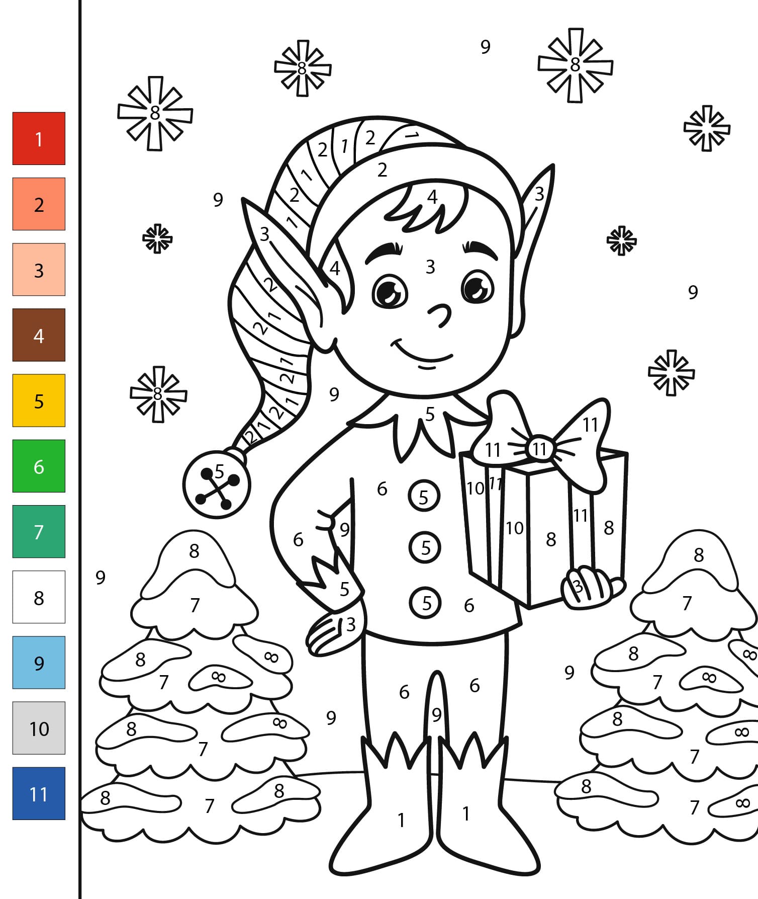 Elf And Gift Color By Number
