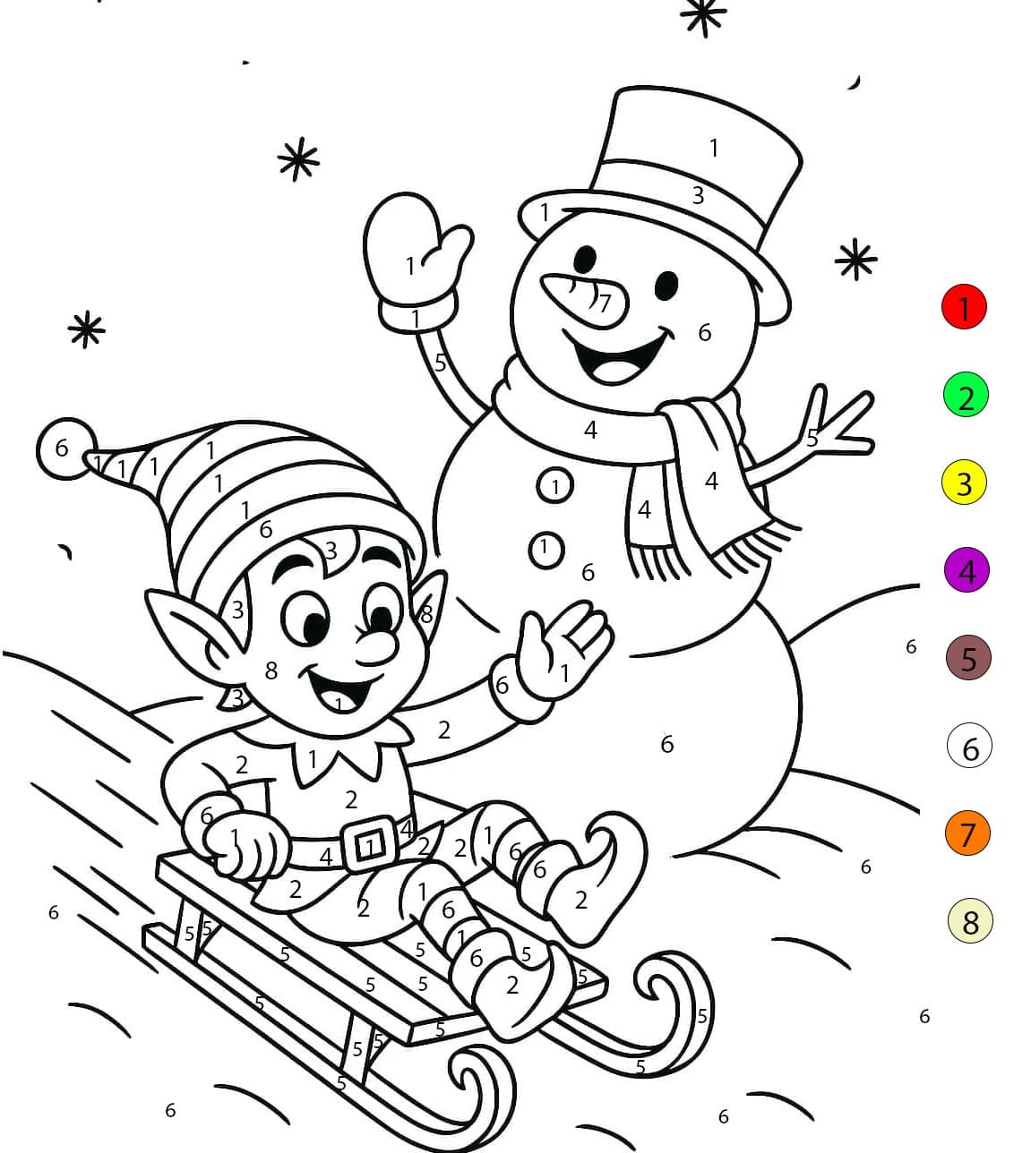 Elf And Snowman Color By Number