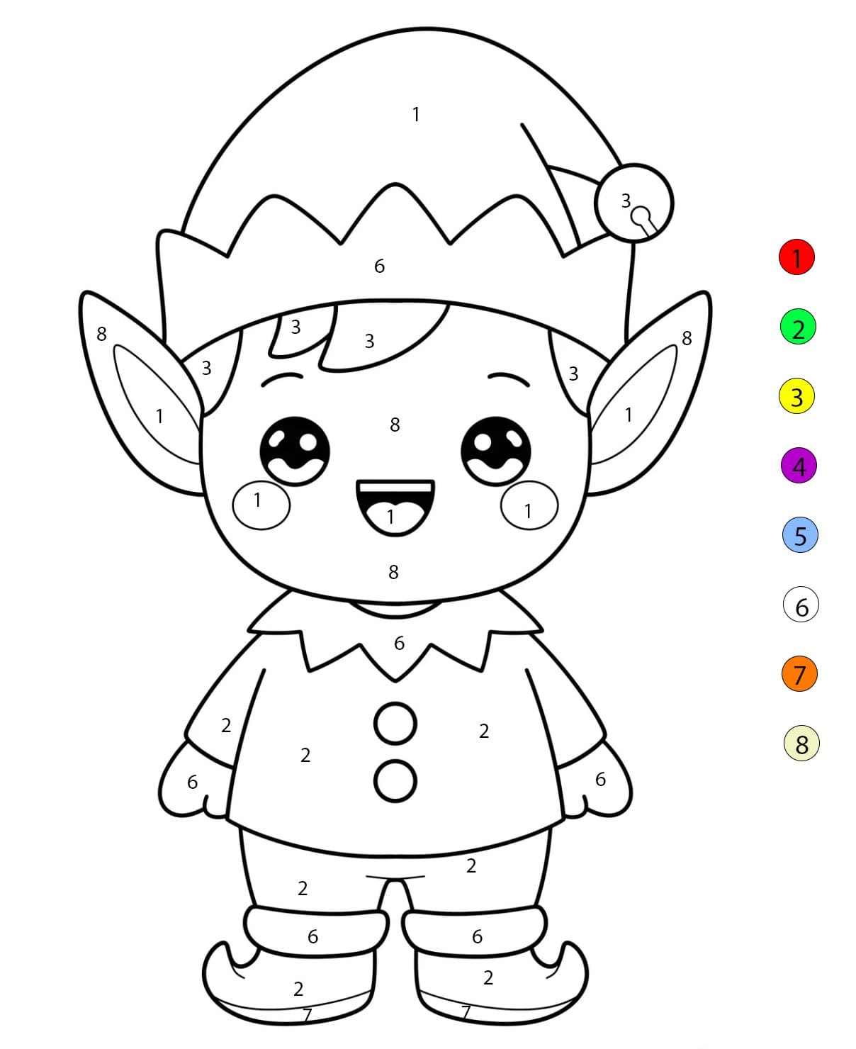 Elf For Kid Color By Number