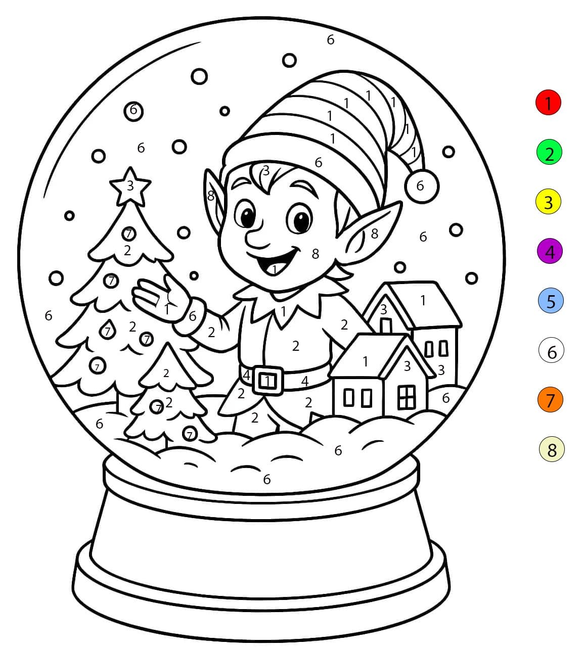 Elf In Snowball Color By Number