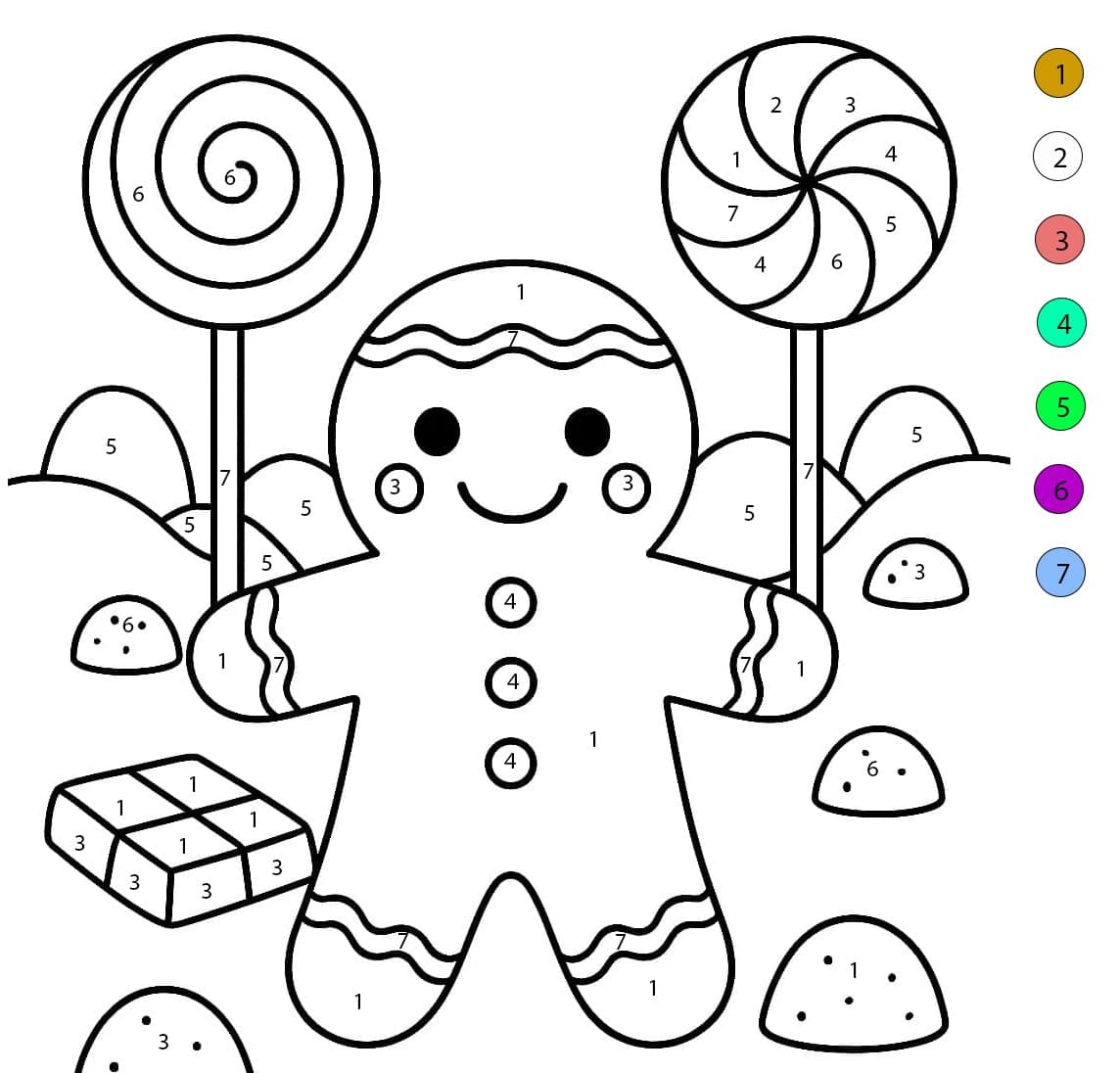 Gingerbread Man Candy Color By Number
