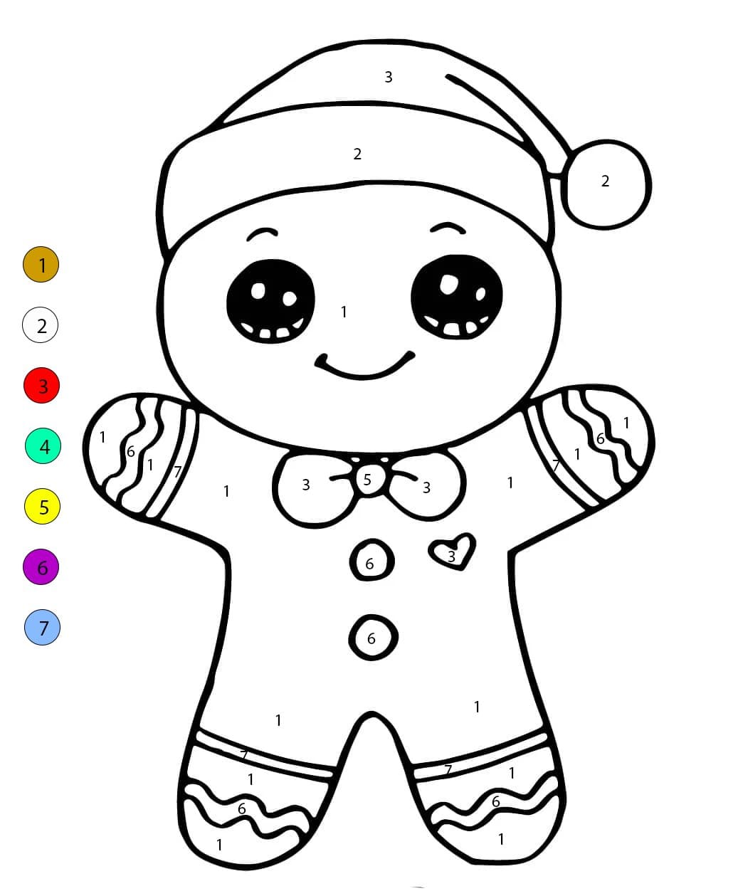 Gingerbread Man Cute Color By Number
