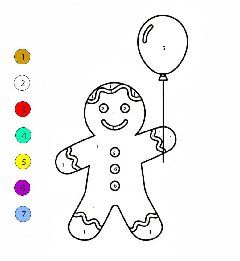 Gingerbread Man With Balloon Color By Number