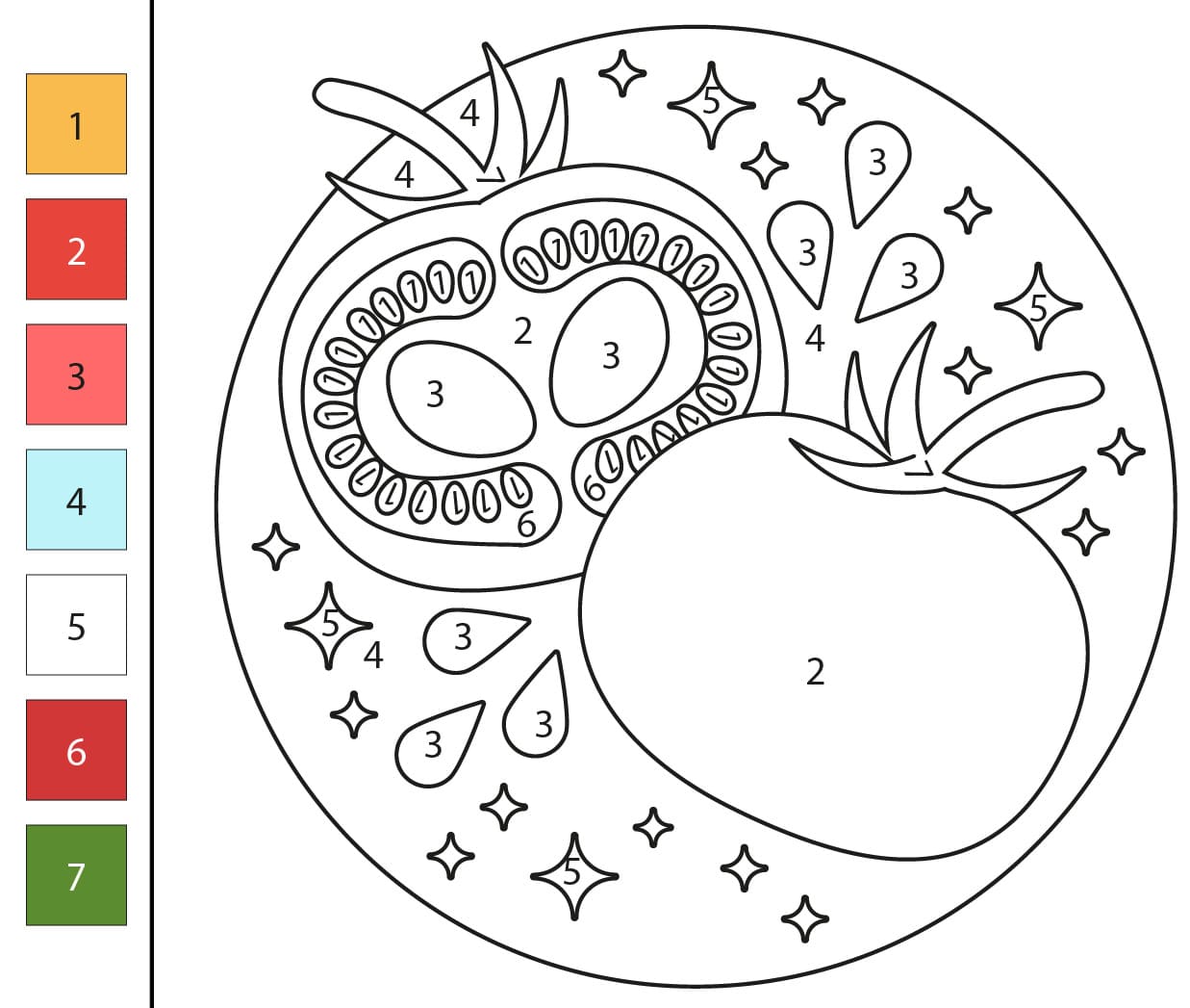 Half Tomato Color By Number