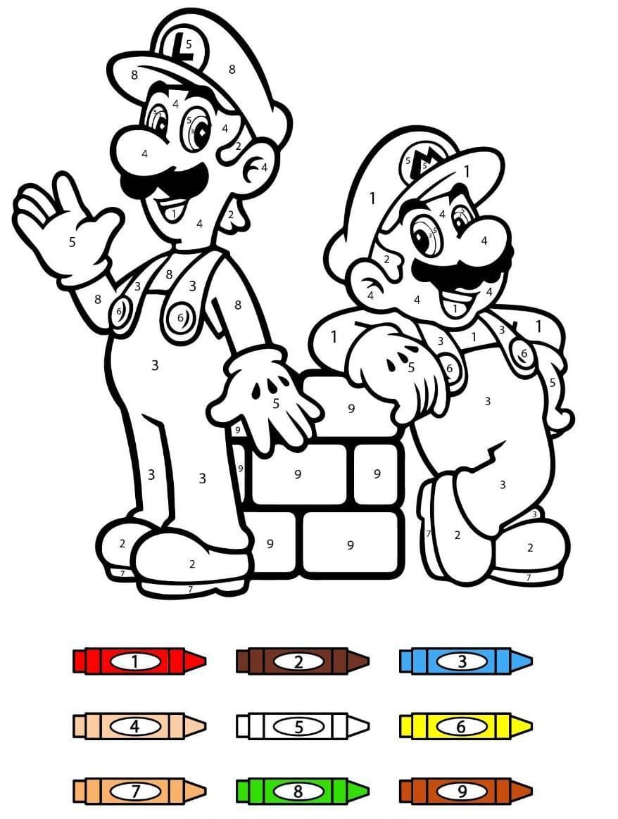 Luigi And Mario Color By Number