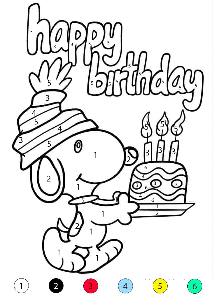 Snoopy Birthday Color By Number