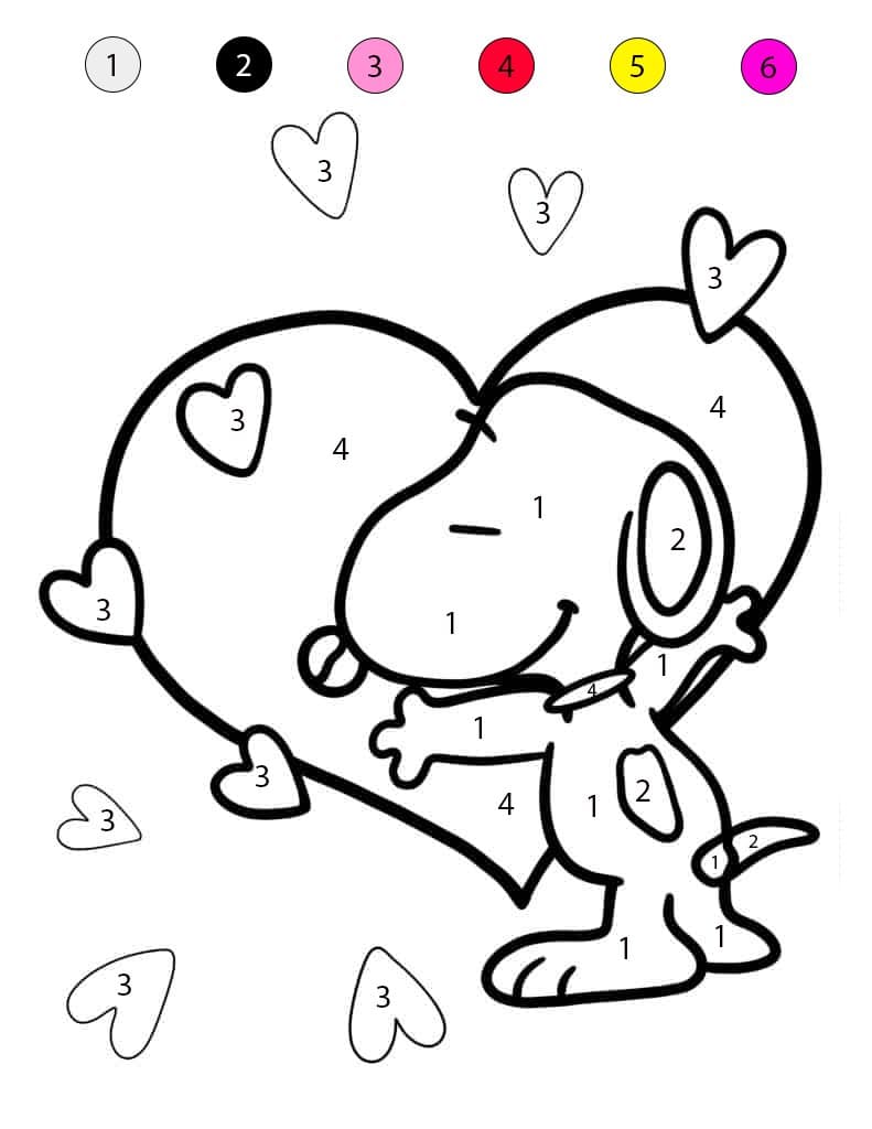 Snoopy Hug Heart Color By Number