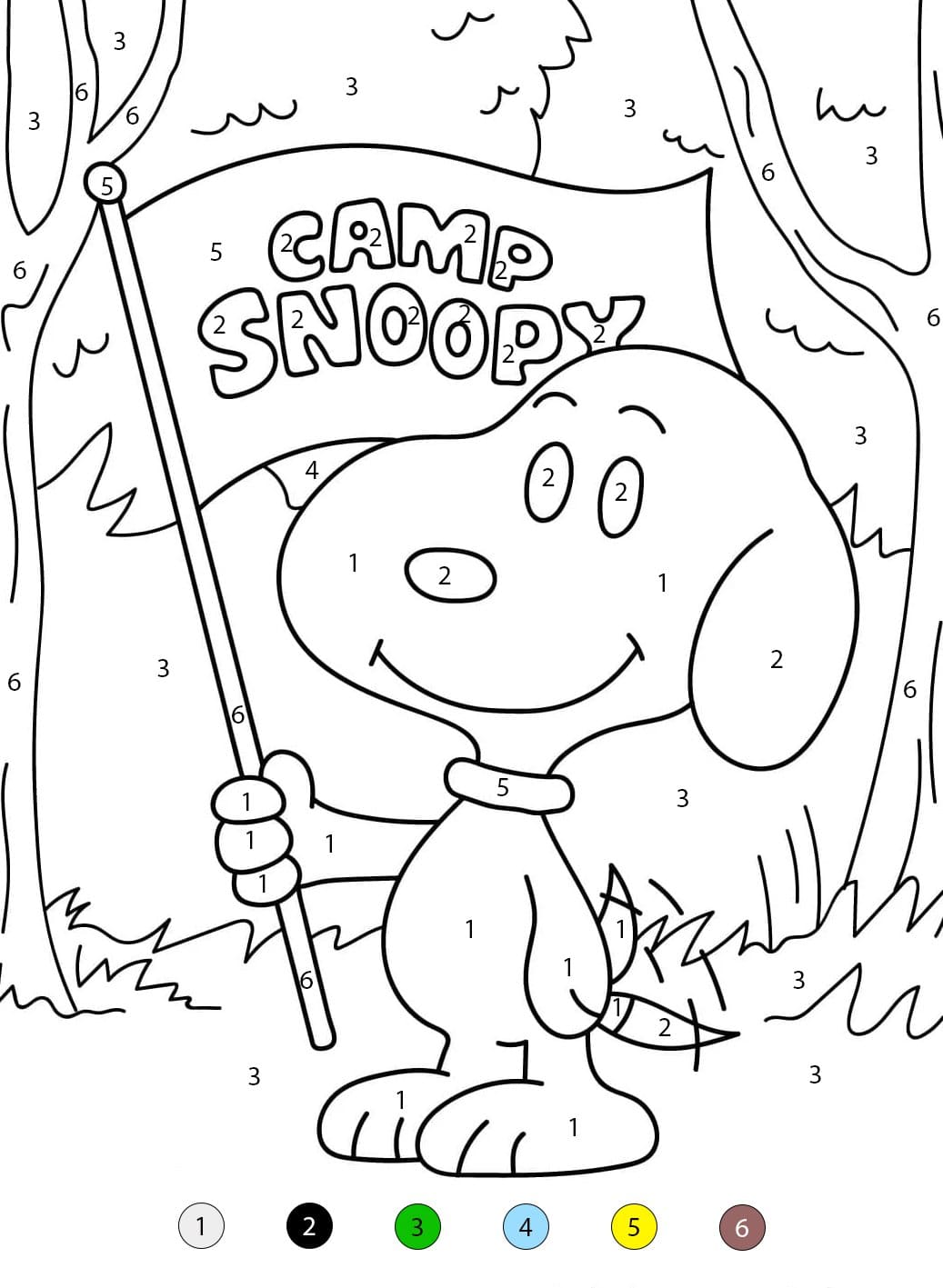 Snoopy In Forest Color By Number