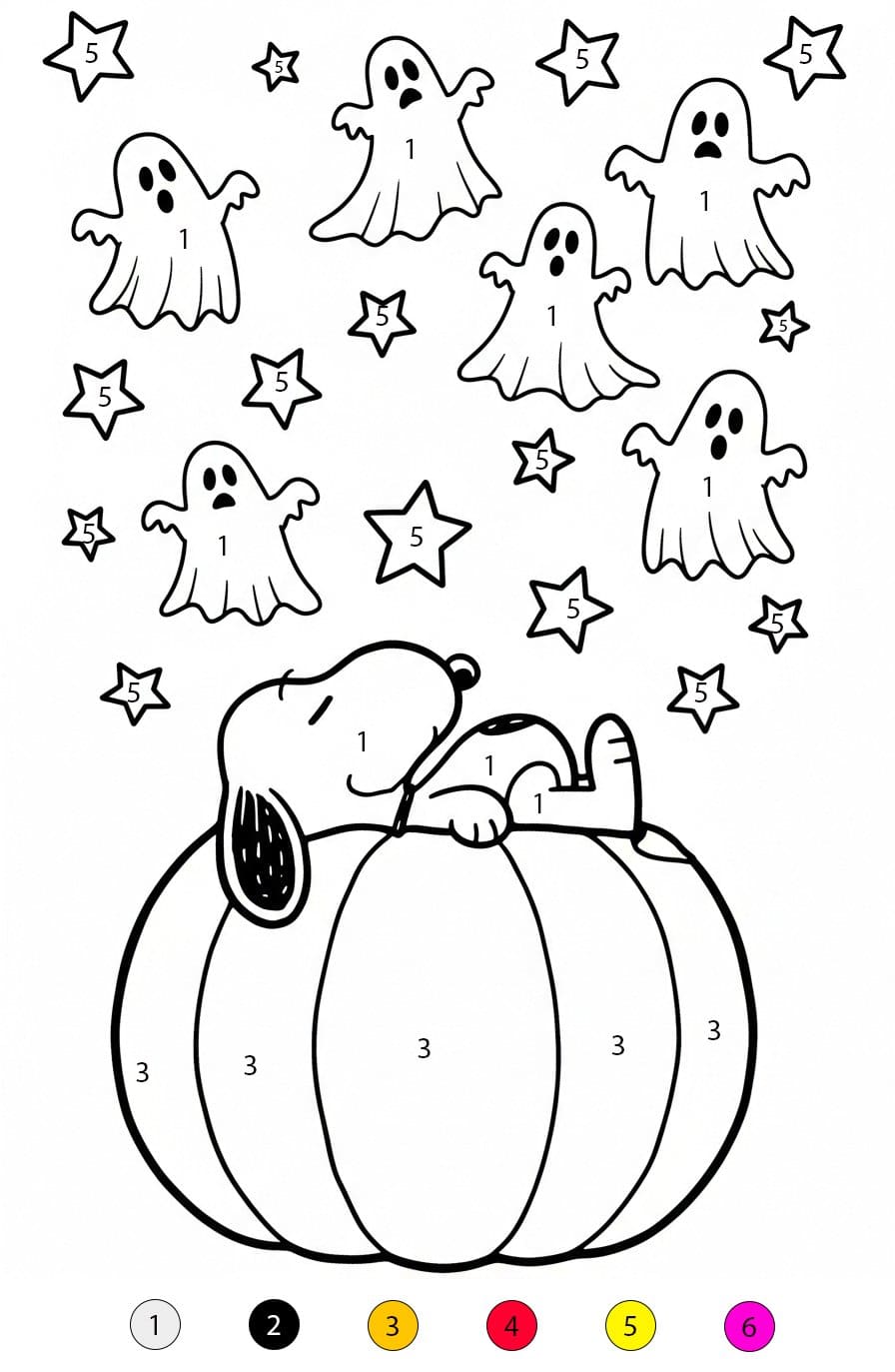 Snoopy On Pumpkin Color By Number