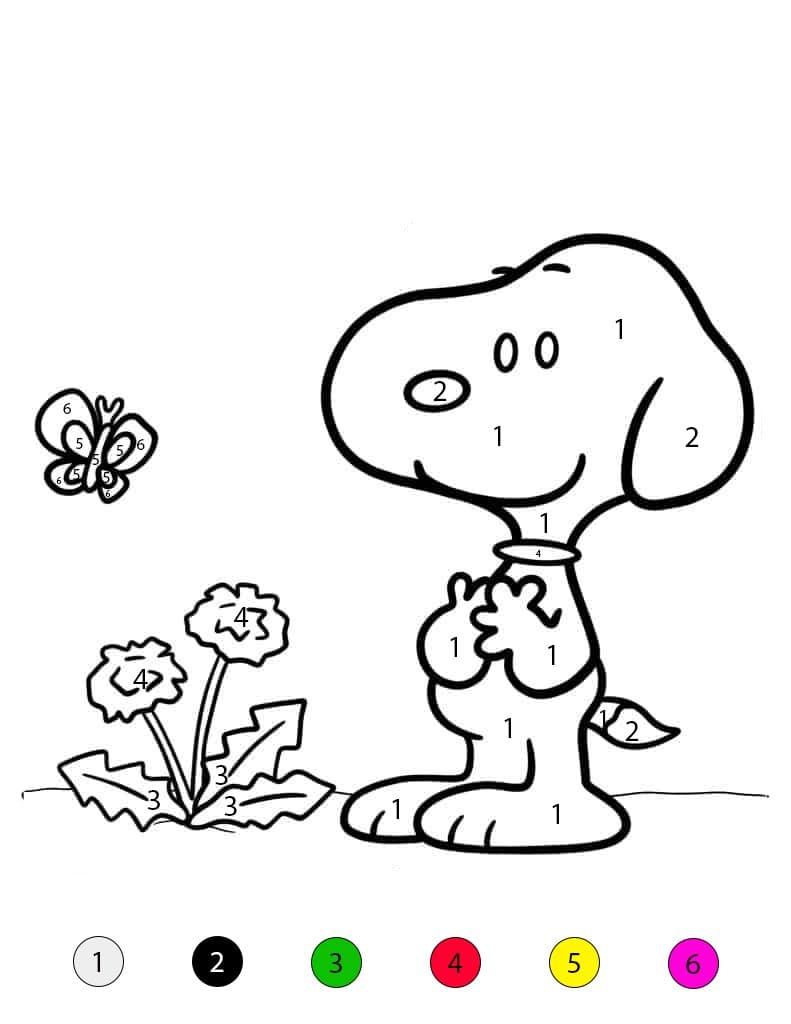 Snoopy With Butterfly Color By Number
