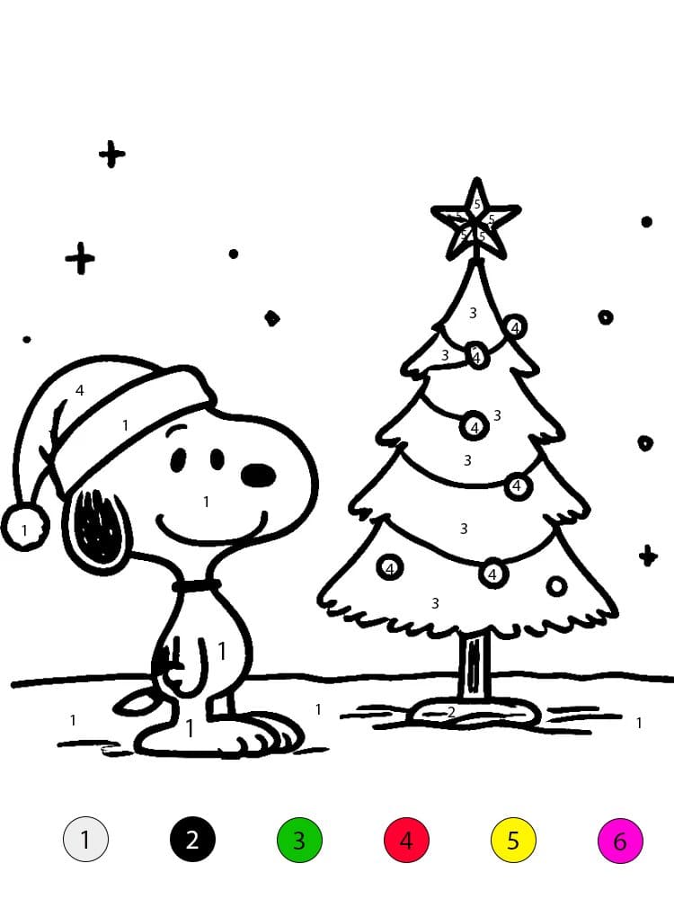 Snoopy With Christmas Tree Color By Number
