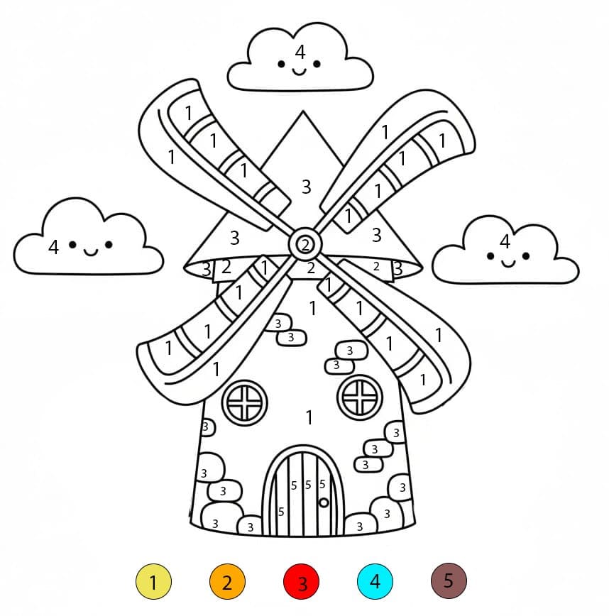 A Cute Windmill Color By Number