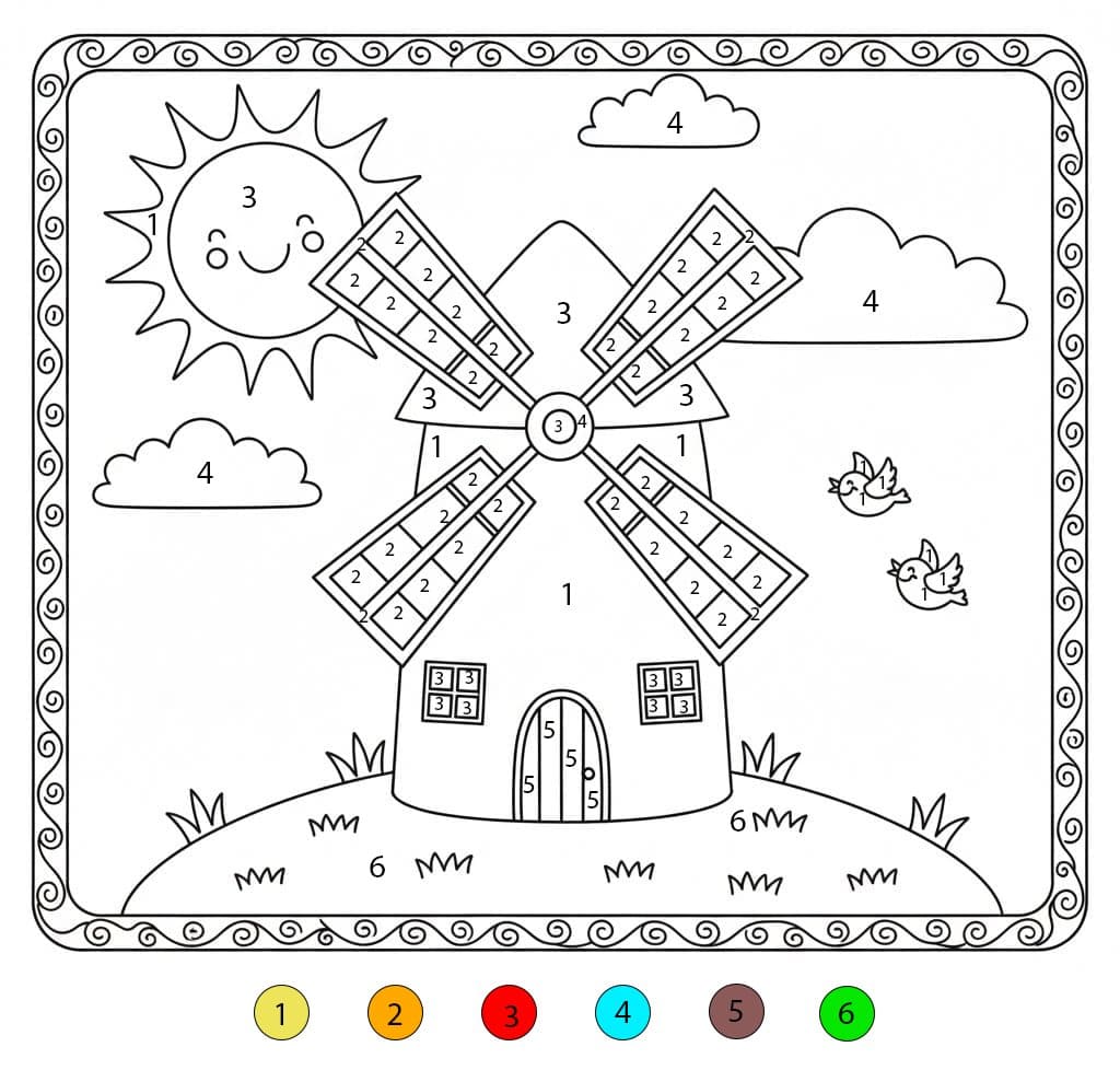 Beautiful Windmill Color By Number