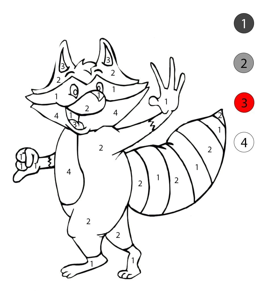 Cartoon Happy Raccoon Color By Number