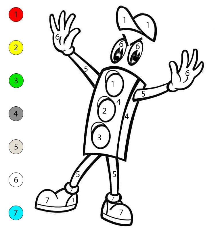 Cartoon Traffic Light Color By Number
