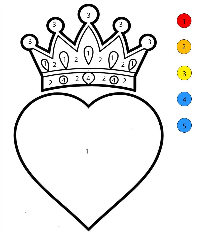 Crown With Heart Color By Number