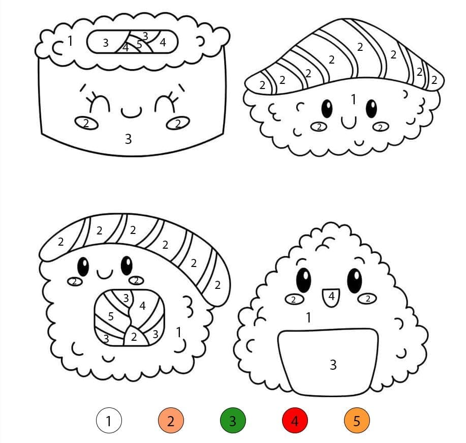 Cute Sushi Japanese Color By Number