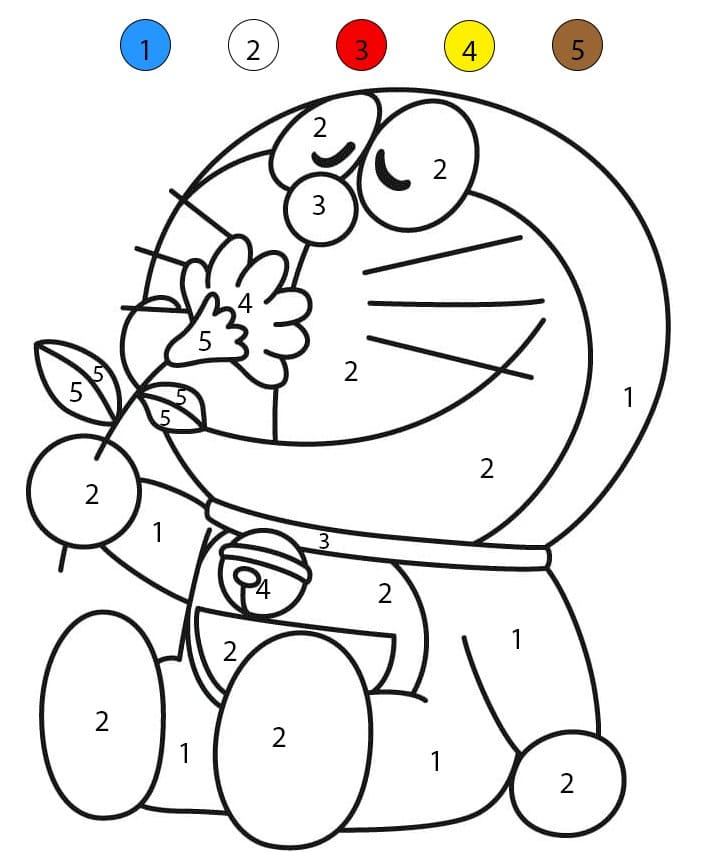 Doraemon With A Flower Color By Number