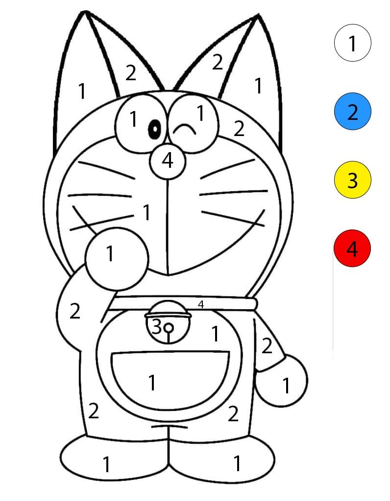 Doraemon With Ears Color By Number