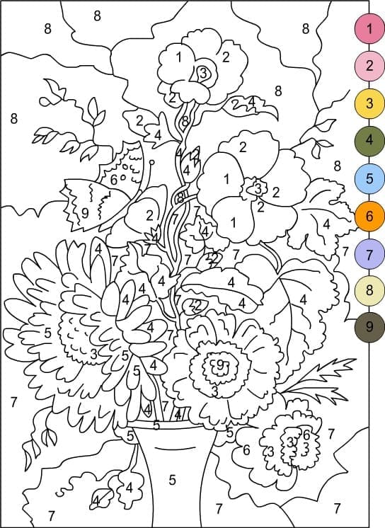 Flowers Pot For Kids Color By Number