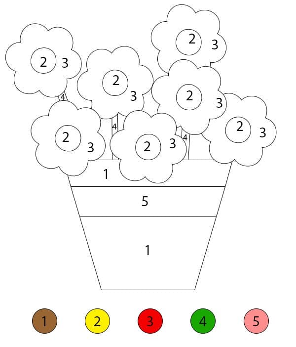 Flowers Pot Printable Color By Number