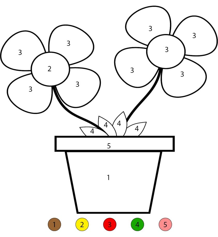 Flowers Pot Color By Number